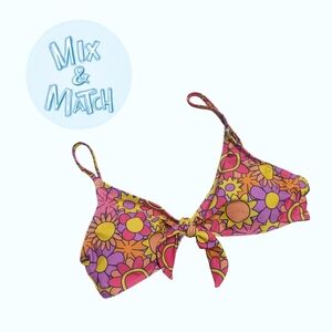 Hippie Floral Bikini Top With Tie Back And Bow Front NWOT